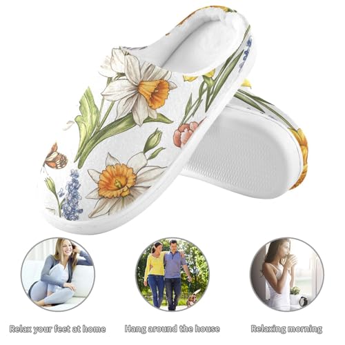 JUNZAN Spring Flowers Peonies Butterflies White Womens Cotton Slippers Breathable Memory Foam Travel Slippers for Hospital Funny Presents 6-73