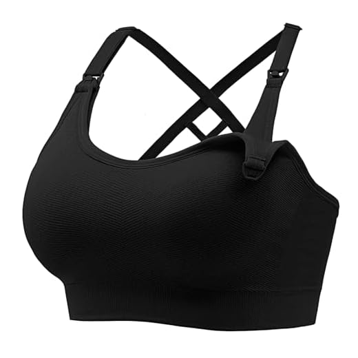 Angelhood Nursing Bras for Breastfeeding, Seamless Nursing Sports Bra Medium Impact Support Maternity Bras for Pregnancy, M Black