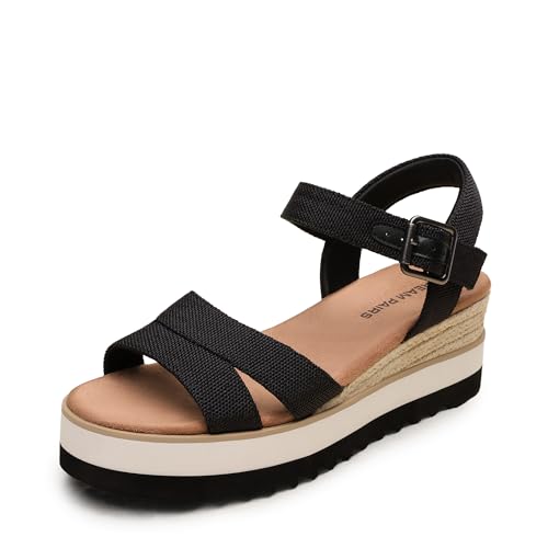 DREAM PAIRS Wedge Sandals for Women Espadrille Platform Sandals Open Toe Ankle Strap Low Wedges Heel Comfortable Sandals for Summer,Size 7.5,Black,SDWS26012W