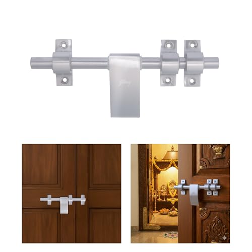 Image of Godrej Door Fitting | Aldrop Lock for Left & Right Handed Doors | Suitable for Main & Inner Doors of Residential & Commercial complexes | Size 12 x 200 mm | Satin Nickel Finish