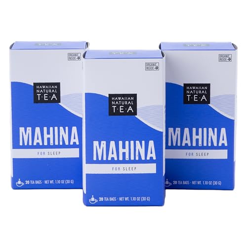 Image of Hawaiian Natural Tea Organic Mahina Chamomile Tea with Passionflower & Valerian Root - Caffeine Free, Herbal, Antioxidant-Rich, For Calming, Wellness, Bedtime, Anxiety & Stress - 60 Bags