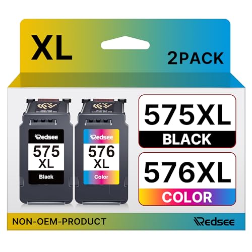 Redsee PG-575XL CL-576XL Multipack Cartuchos de Tinta Reemplazo para Canon 575 576 XL para Canon Pixma Impresora TS3550i TS3551i TR4750i TR4751i, 2 Pack (Negro, Color)