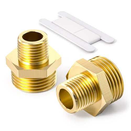 Bwintech 2 Pcs 3/8" Male to 1/2" Male BSP Thread Brass Hex Nipple Reducing Connector for Pipe Connecting Conversion