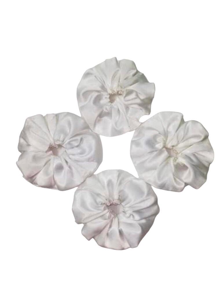 FLYBUY Luxury Scrunchie for hair satin silk satin scrunchies set scrunchies for women Girls (white)(pack of 4)