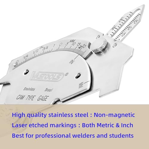 VASTOOLS Cam Weld Gauge,Stainless Steel,Metric & Inch,Linear Measurements up to 2"(50mm),Permanently Etched Markings and Thickness for Professional Welders by VASTOOLS - Image 2
