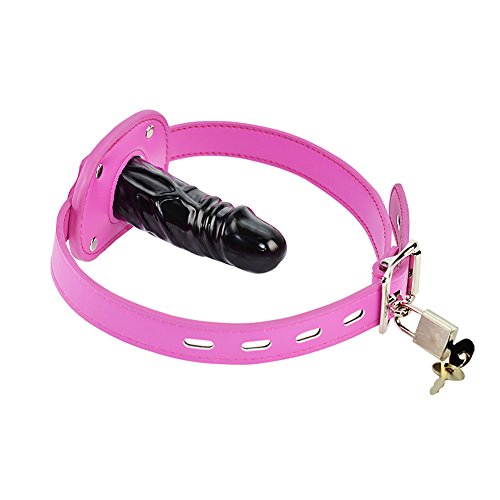 YiFeng Leather Lockable Ball Gag w/Lock Bondage Fetish Restraint Slave Roleplay Gimp 4 (Hot Pink, Long)