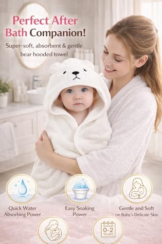 Image of First Kick Ultra Soft Hooded Baby Bath Towel, Premium Absorbent Quick Dry Newborn Towel, Gentle on Skin, Infant Bath Towel for 0-2 Years, Baby Boys & Girls, Large Size