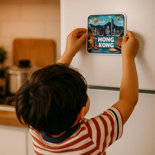 Image of Naxon Hong Kong Country Theme Souvenir Wooden Refrigerator Stylish Fridge Magnet - Fridge Decoration Magnet for Kitchen & Home Decor | Perfect Souvenir Gift | Size 3x3 Inches | Pack of 1