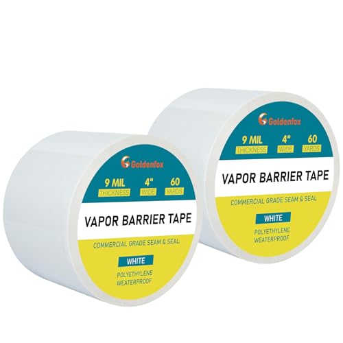 Image of Golden Fox Vapor Barrier Tape, 2 Pack 4'' x 180' Roll, 9 Mil White Polyethylene Moisture and Vapor Barrier Seam Tape for Crawl Spaces, Marine Use, Insulation Tape, Underlayment & More, Waterproofing