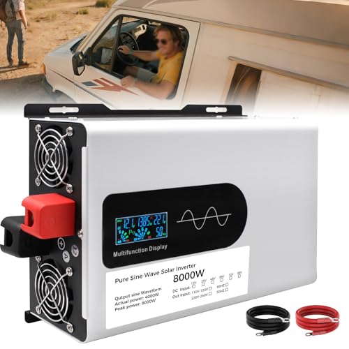 ZHDANB 8000W Zuivere sinusomvormer, 12V/24V DC a 230V AC 50/60Hz, zonne-Energie omvormer, Stroomomvormer,Camper omvormer, Power Inverter voor Auto, voor Auto, Camper en vrachtwagen 48V-220Vto240V