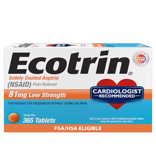 Ecotrin Low Strength Aspirin Arthritis Pain Relief, Safety Coated 81mg Aspirin Tablets for Arthritis, Toothache & Headache Relief, 365 Count