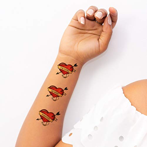 Love Heart Temporary Tattoos | Pack Of 9 | Valentine's Classic Style - Be Mine - I'm Yours - Forever" | Skin Safe | Made In The Usa | Removable #TOP2