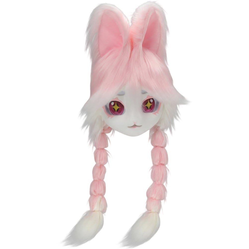 Sanfly Bunny Head Mask Fursuit Cute Plush Anime Masks Animal Rabbit Head Plush Masks Cosplay Costume Props for Easter Halloween Party