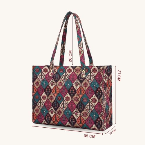 Image of Stylish Jute Tote Bag for Office & Laptop | Large Capacity Shoulder Handbag with Zip Pockets | Lightweight Waterproof Shopper Tote for Work, College, Shopping & Gift for Women