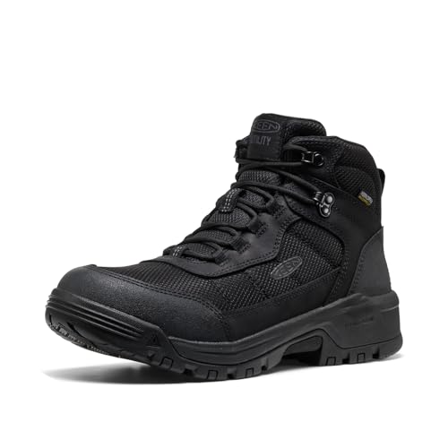 KEEN Utility Men's Skokie Hiker Style Mid Height Soft Toe 90 Degree Waterproof Work Boots, Black/Black, 8