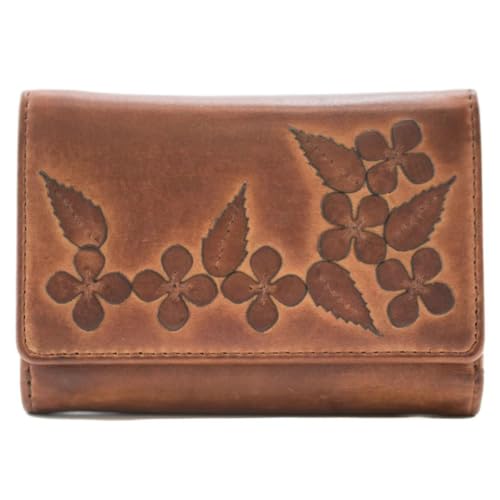 Portefeuille en cuir marron clair Mala Leather idée cadeau Wild Bloom