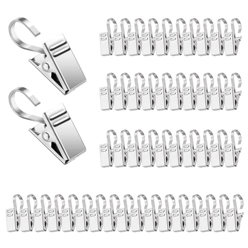 100 Stück Vorhang Clips mit Haken,Gardinen Klammern Edelstahl,18 x 9 mm Vorhang Clips Metall Kleine,Vorhang Klammern mit Haken,Klammern Gardinen für Vorhänge,Fotos,Lichterketten,Duschvorhang,Silber