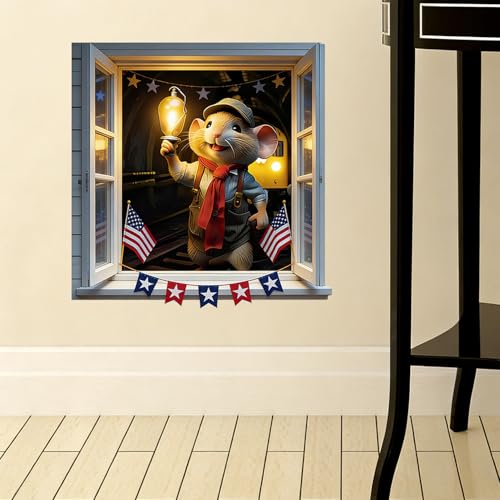Vinilo decorativo 3D ventana falsa ratón y linterna 39.9 cm miniatura 6