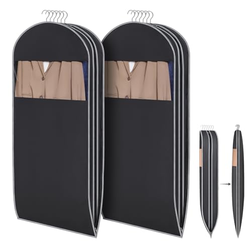 KEEGH Space Saving Hanging Garment Bag with Self Compression Zipper 50 Inch, Compression Garment Bags for Hanging Clothes with Clear Window, Suit Bags for Closet Storage (2 Pack)
