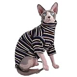 Vintage Stripes Sphynx Hairless Cat Cute Breathable Summer Cotton T-Shirts Pet Clothes,Round Collar