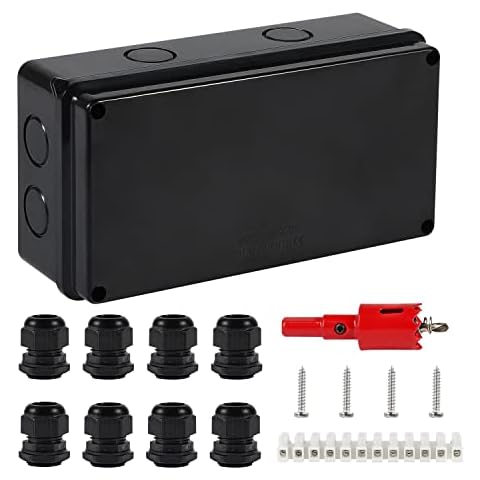 DAMORON Junction Box IP65 Waterproof, Surface-Mounted Diameter 12 mm - Diameter 15 mm, ABS Junction Box Large Flush-Mounted for Wet Rooms | Floor, Junction Box Black (200 x 100 x 70 mm) Cover