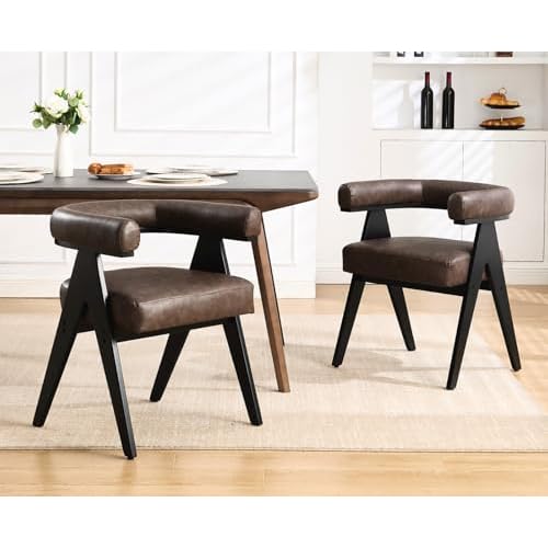 CIMOTA Set of 2 Mid-Century Modern Barrel Dining Chairs with Arms, Fabric Upholstered Kitchen & Dining Room Chairs with Black Wood Legs Contemporary Armchairs Accent Side Chairs, Cream White