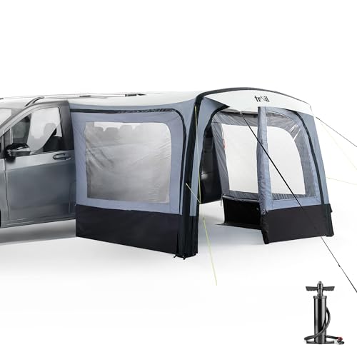 Trail Inflatable Awning for Campervans & MPVs Air Sun Canopy with Removable Sides & Door Waterproof 5000mm HH UPF50+ UV Protection Kador Strip & Throw Lines Pump Carry Bag 300 x 220 x 210cm