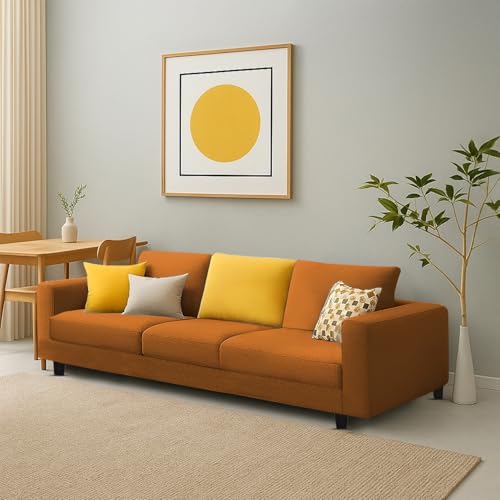 Image of Galib 3 Seater Sofa Set for Living Room (Orange Fabric) Premium Fabric Sofa Set