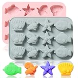 OURASHERO Marine Theme Silicone Chocolate Mold Pack of 2, Ocean Seashell Starfish Fish Under the Sea Style Handmade Soap Mold Gummy Ice Cube Crayon Pastry Baking Tools for Cookie Chocolate Cake Décor