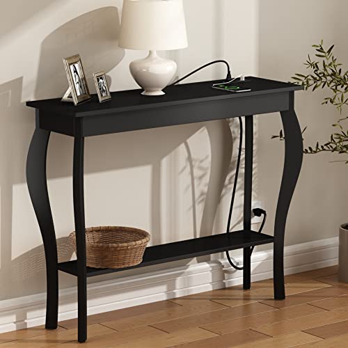 Choochoo Console Table With Outlets And Usb Ports, Narrow Sofa Table, Chic Accent Table For Living Room, Entryway, Hallway, Foyer, Black #TOP16