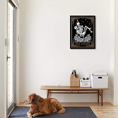 Xwelldan The Marigold Tarot Card Skeleton The Lovers Wall Art Canvas Prints,Love Gifts For Women, Romantic Moon Constellation Skeleton Wall Art Decor For Home Bedroom Girls Room, 11 X 14 Inch, Framed #TOP1