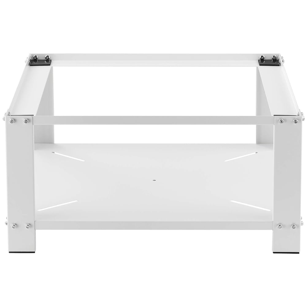 Supporto per Lavatrice e Asciugatrice con Ripiano, Base per Elettrodomestici in Acciaio Capacità 150kg, Basamento con Piedini in Gomma Antiscivolo, Rialzo con Mensola Bianco 31 x 63 x 54 cm