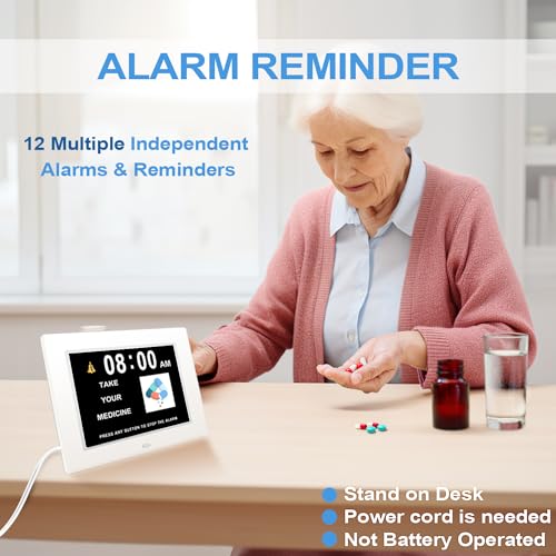 JALL 8" Large Digital Calendar Day Clock for Seniors 2026 - Easy to Read Alzheimer's Dementia Memory Loss Clock for Elderly with IPS Wide Angle，Day & Date, 12 Custom Alarms & Auto-Dimming, White by JALL - Image 3