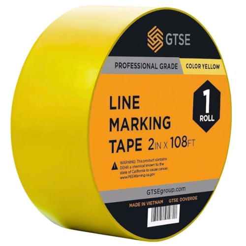 GTSE 2 inch x 108 ft Yellow PVC Vinyl Floor Tape, Safety Marking Tape, 6 mil Thick, Suitable for...