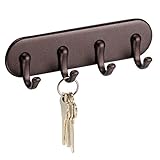 iDesign York Self Adhesive Plastic Key Rack, 4-Hook Organizer for Kitchen, Mudroom, Hallway,...