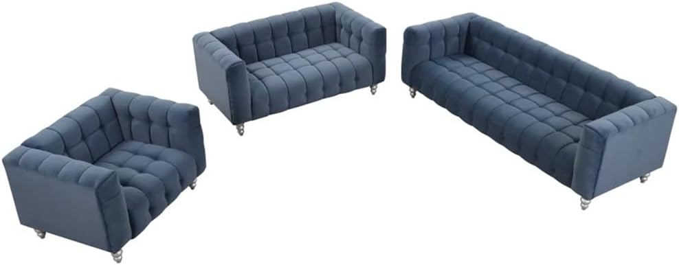 3-Piece Sofa Set with Solid Wood Legs,Buttoned Tufted Backrest, Including Three-Seater, Seat and Single Chair