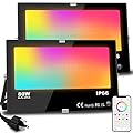 LED Flood Light Outdoor 800W Equivalent 8000LM Smart RGB Landscape Lighting with APP Control, DIY Scenes - Timing - Warm White 2700K - Color Changing Uplight, IP66 Waterproof US Plug MELPO(2Pack)