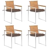 Couleur du coussin : taupe Chaises de jardin lot de 4 avec coussins Bois de teck massif