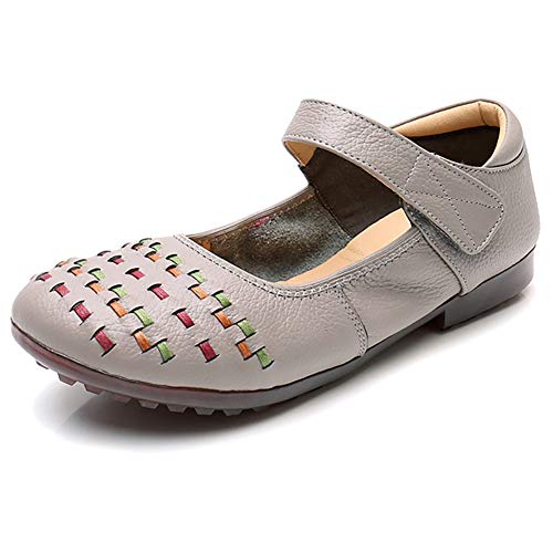 Odema Sapato feminino Mary Jane plano com gancho e tira no tornozelo, Cinza, 5
