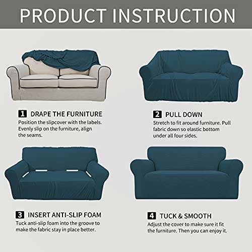 Image of Easy-Going Stretch Oversized Loveseat Slipcover 1-Piece Sofa Cover Furniture Protector Couch Soft with Elastic Bottom for Kids Polyester Spandex Jacquard Fabric Small Checks Deep Teal