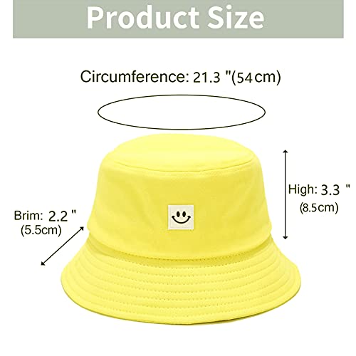 Kids Sun Hat Smile Face Bucket Hat For Girls Boys Summer Sun Protection Cotton Unisex Beach Cap(Yellow) #TOP1