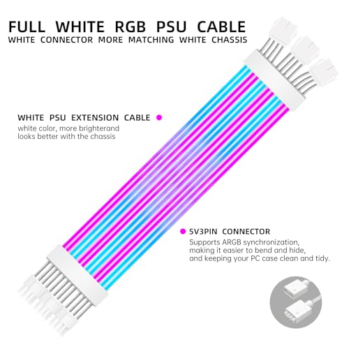 Cable GPU ARGB blanco de 5V 3 pines compatible con Asus Aura y MSI Mystic Light 3