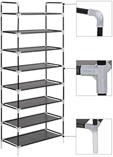 vidaXL Shoe Rack with 8 Shelves Metal and Non-woven Fabric Black Stand Unit