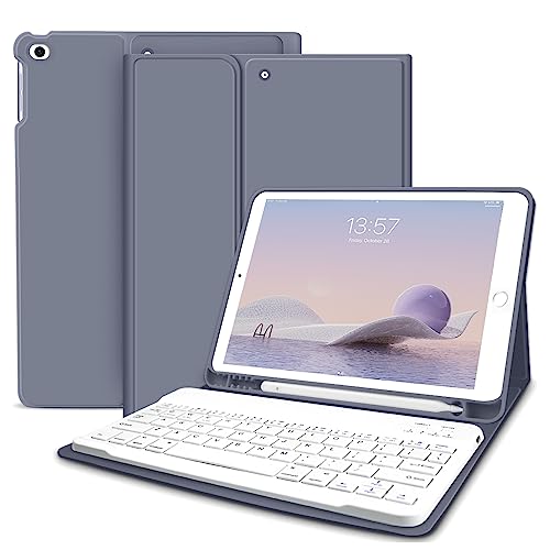 zoyu iPad 9.7 inch Keyboard Case With Pencil Holder for iPad 6th Generation 2018,iPad 5th Gen 2017, iPad Air 2,iPad Air,Detachable Wireless Bluetooth Keyboard,Smart Folio Leather Cover-Purple