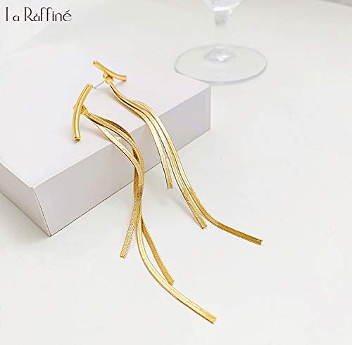 Tassel Earrings 925 Sterling Silver 14K Gold Plated Glossy Arc/Bar Long Thread Geometric Earrings For Women Girl Gifts Present Valentines Birthday Anniversary Mothers Day Christmas Gold Color1 #TOP4