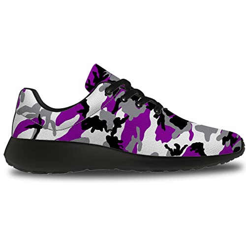 Camouflage Sneakers Womens Mens Tennis Shoes Purple White Camo Running Shoes Gifts For Ace Pride Month,Us Size 12 Women/10.5 Men #TOP3
