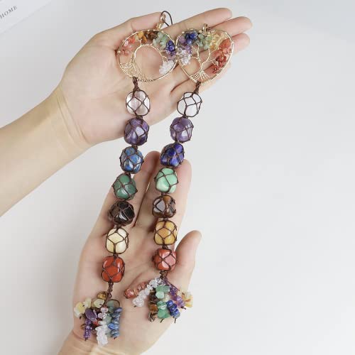 Handmade Crystal Window Car Hanging Ornaments 7 Chakra Home Decoration Feng Shui Ornament Yoga Meditation Car Decoration Tumbled Palm Stones（Style2） #TOP5