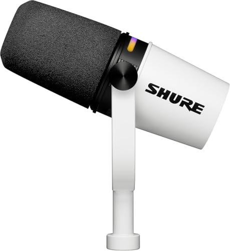 SHURE シュア MV7+ ポッドキャストマイクロホン ホワイト MV7+-W : OBS 認証 ダイナミックマイク カーディオイド 単一指向性 USB-C XLR 有線 ノイズ除去 配信 ストリーミング YouTube 録音 レコーディング 音楽 実況 ゲーム ゲーミング ボーカル DTM 宅録 テレワーク iOS Android Mac Windows対応 【国内正規品/メーカー保証2年】