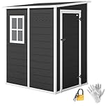 Outsunny 4 x 5FT Plastic Garden Shed with Floor, All Weather Resin Outdoor Storage Shed, Lockable Tool Storage with Window, Vent and Pent Roof for Patio Lawn, Black