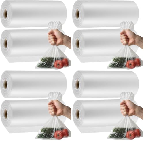 Image of 1000 Count 10 x 14 Inches Plastic Produce Bags, Clear Plastic Produce Bag Roll for Bread, Fruits, Vegetable, Kitchen, 500 Bags x 2 Rolls (Pack of 4)
